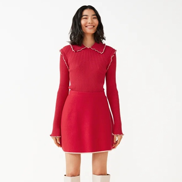 Frilled Edge Ribbed Wool Top (New Year Collection) - Picture 3 of 3